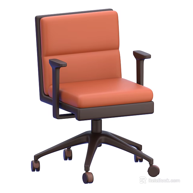 Orange Padded Office Chair With Black Armrests And Swivel Base Design 3d model 