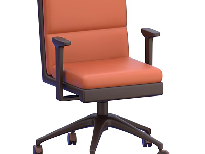 Orange Padded Office Chair With Black Armrests And Swivel Base Design 3d model