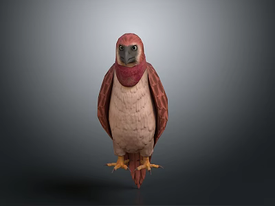 Standing Red and Beige Stuffed Bird with Orange Claws and Feathers 3d model