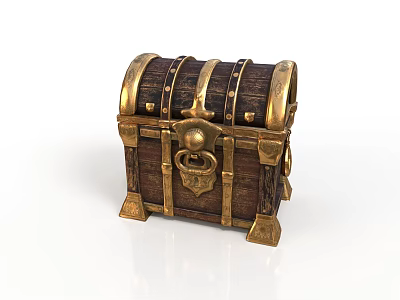 Vintage Wooden Treasure Chest With Golden Metal Accents Decorative Lock And Ornate Feet For Storage 3d model
