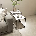 Modern Nesting Side Tables With White Tabletop Black Metal Frame And Decor Items By Sofa 3d model