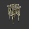 Ornate Polygonal Decorative Stand With Intricate Floral Pattern And Carved Legs