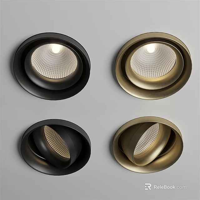Modern Black and Gold Downlights with Circular Metallic Shades for Contemporary Interior Lighting 3d model 