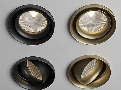 Modern Black and Gold Downlights with Circular Metallic Shades for Contemporary Interior Lighting 3d model