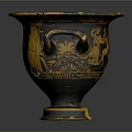 Yellow and Black Amphora with Human Figures as Decorative Household Item