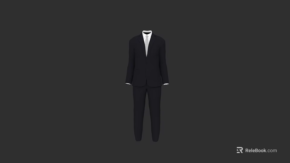 Classic Black Formal Suit With White Shirt And Matching Tie Outfit 3d model 