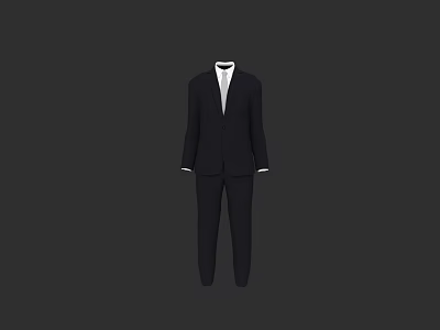 Classic Black Formal Suit With White Shirt And Matching Tie Outfit 3d model