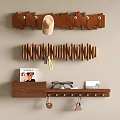 Wooden Wall Mounted Hooks with Hanging Hat Keys Glasses and Small Shelf for Home Organizer