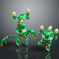 Two Green Metallic Mechanical Game And Movie Characters With Spherical Heads Limb Joints