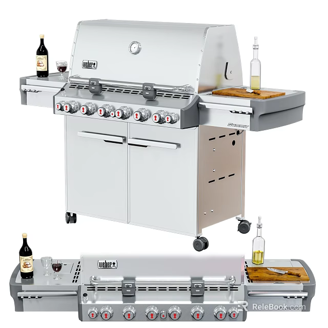 Stainless Steel Outdoor Grill With Side Table And Bottles 3d model