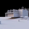 Modern Detached Villa With Snowy Surroundings Trees Terrace Umbrella And Columns