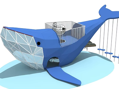 Whale Shaped Blue Play Equipment With Swings And Railing Platform For Kids 3d model