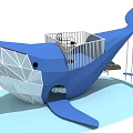 Whale Shaped Blue Play Equipment With Swings And Railing Platform For Kids