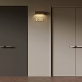 Two Colored Doors With Silver Handles And Wall Lamp Displaying Number 1008