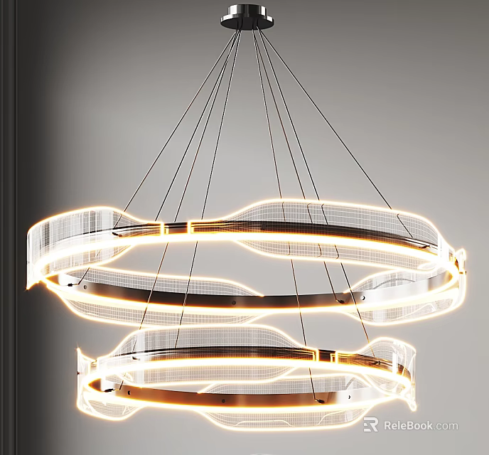Modern Circular Multi layered Chandelier With Metallic Frame Transparent Elements And LED Lighting 3d model 