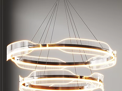 Modern Circular Multi layered Chandelier With Metallic Frame Transparent Elements And LED Lighting 3d model