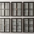 Modern Sliding Doors With Dark Frames Transparent Glass And Grid Designs 3d model