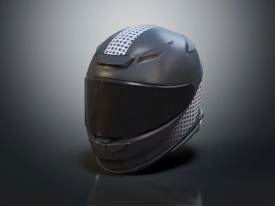 Black Motorcycle Helmet Design With White Perforated Pattern And Tinted Visor 3d model