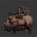 Fantasy Pig like Game Movie Character With Small House Chains And Leather Decorations