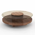 Round Glass Top Dining Table With Wooden Base And Modern Design Structure 3d model