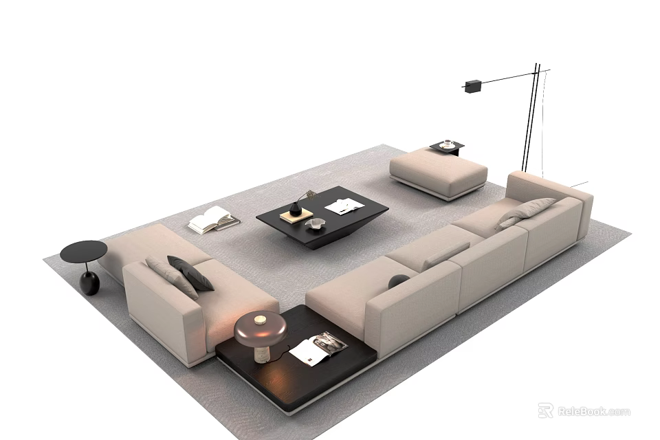 Modern Living Room Interior With Beige Sofa Black Coffee Table And Floor Lamp 3d model 