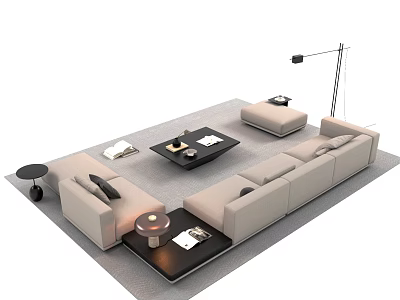 Modern Living Room Interior With Beige Sofa Black Coffee Table And Floor Lamp 3d model