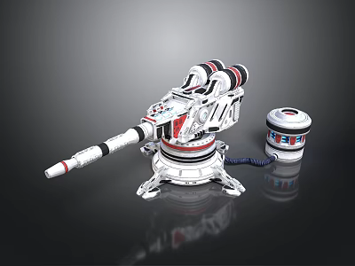 Futuristic Sci Fi Weapon Turret With Multiple Barrels Circular Base And Energy Core 3d model