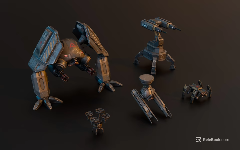 Detailed Game Movie Mechanical Characters with Multiple Sizes and Futuristic Designs 3d model 