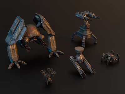 Detailed Game Movie Mechanical Characters with Multiple Sizes and Futuristic Designs 3d model