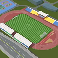 Outdoor Sports Stadium With Soccer Field Running Track Stands And Basketball Courts 3d model