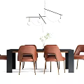 Modern Black Dining Table Set With Brown Leather Chairs And Metal Legs