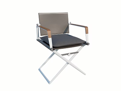 Folding Armchair With White Metal Frame Wooden Arms And Dark Seat 3d model