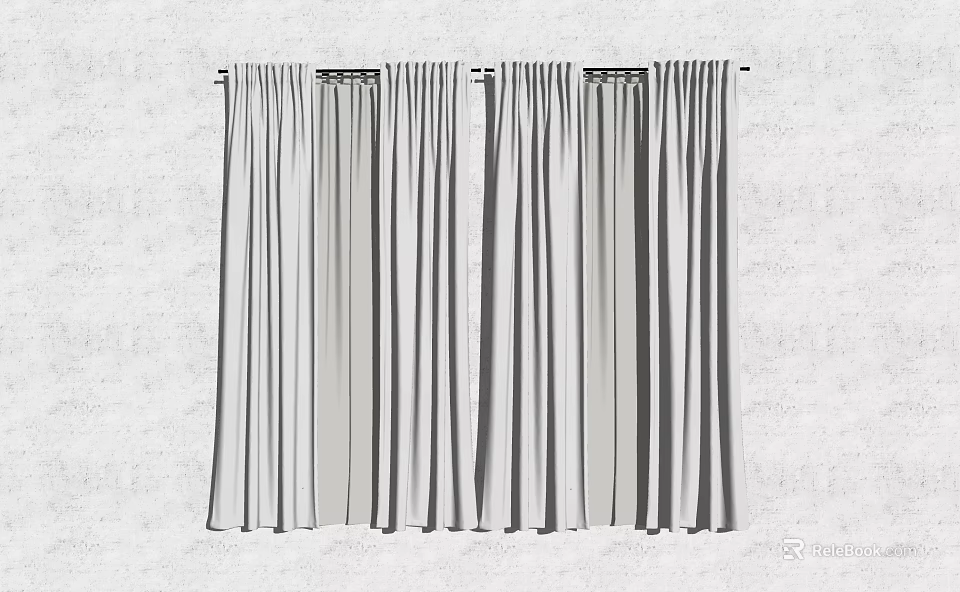 Modern Gray and White Striped Curtains with Elegant Drape for Interior Decor 3d model 