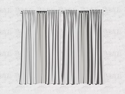 Modern Gray and White Striped Curtains with Elegant Drape for Interior Decor 3d model