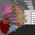 Vibrant Coral Shaped Art Installation In Modern Shopping Mall Lobby With Bright Ceiling Lights