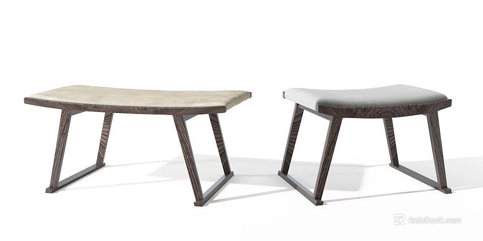 Modern Stylish Wooden Stools with Angled Leg Design and Comfortable Upholstered Seat Tops 3d model 