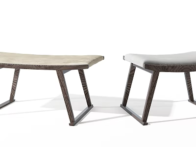 Modern Stylish Wooden Stools with Angled Leg Design and Comfortable Upholstered Seat Tops 3d model