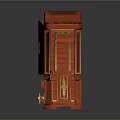 Traditional Red Wooden Cabinet With Golden Accents And Small Side Table