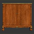 Antique Red Wooden Cabinet With Intricate Carved Patterns Gold Trim Pink Top And Carved Legs