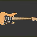 Yellow Electric Guitar With Black Pickguard Wooden Neck And Tuning Pegs On Reflective Surface