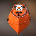 Orange Warship Rescue Boat With Orange Hull Windows Railing And Life Saving Gear