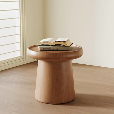Simple Wooden Round Side Table With Open Book On Light Wall And Wooden Floor Room 3d model
