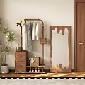 Wooden Clothes Rack Hanging Shirts Hat Handbag With Cabinet Shoes Mirror And Potted Plant
