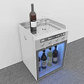 Black Compact Refrigerator With Countertop Wine Glasses And Glass Door Storage