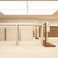 Modern Open Clothing Store Interior With White And Wooden Clothing Racks And Display Areas