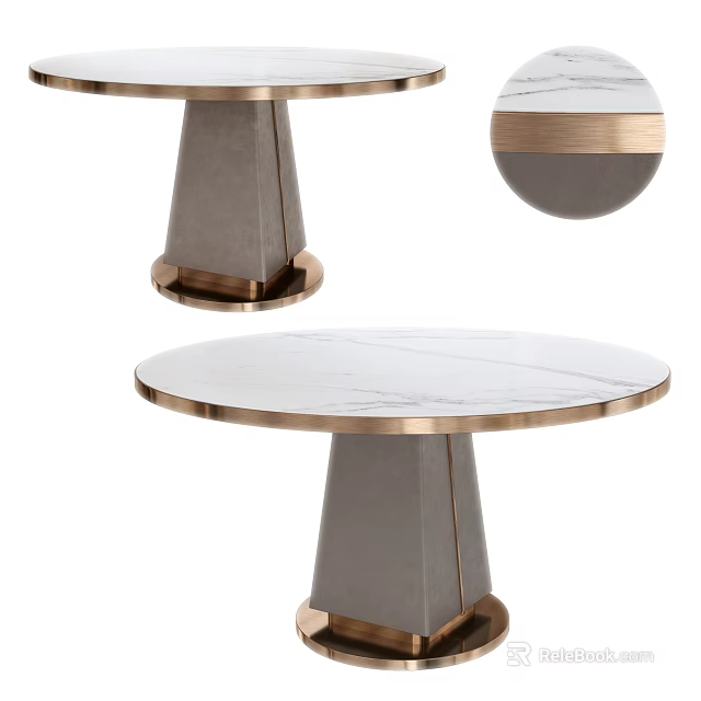 Modern Round Dining Table With White Marble Top And Brass Metal Base Design 3d model