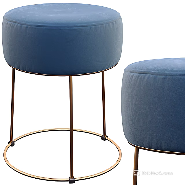 Blue Velvet Accent Chair With Round Seat And Brass Metal Legs Modern Design 3d model 