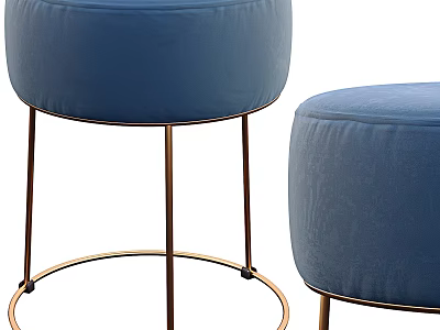 Blue Velvet Accent Chair With Round Seat And Brass Metal Legs Modern Design 3d model