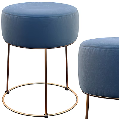 Blue Velvet Accent Chair With Round Seat And Brass Metal Legs Modern Design 3d model