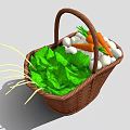Wicker Storage Basket For Kitchen With Fresh Carrots Lettuce And Onions